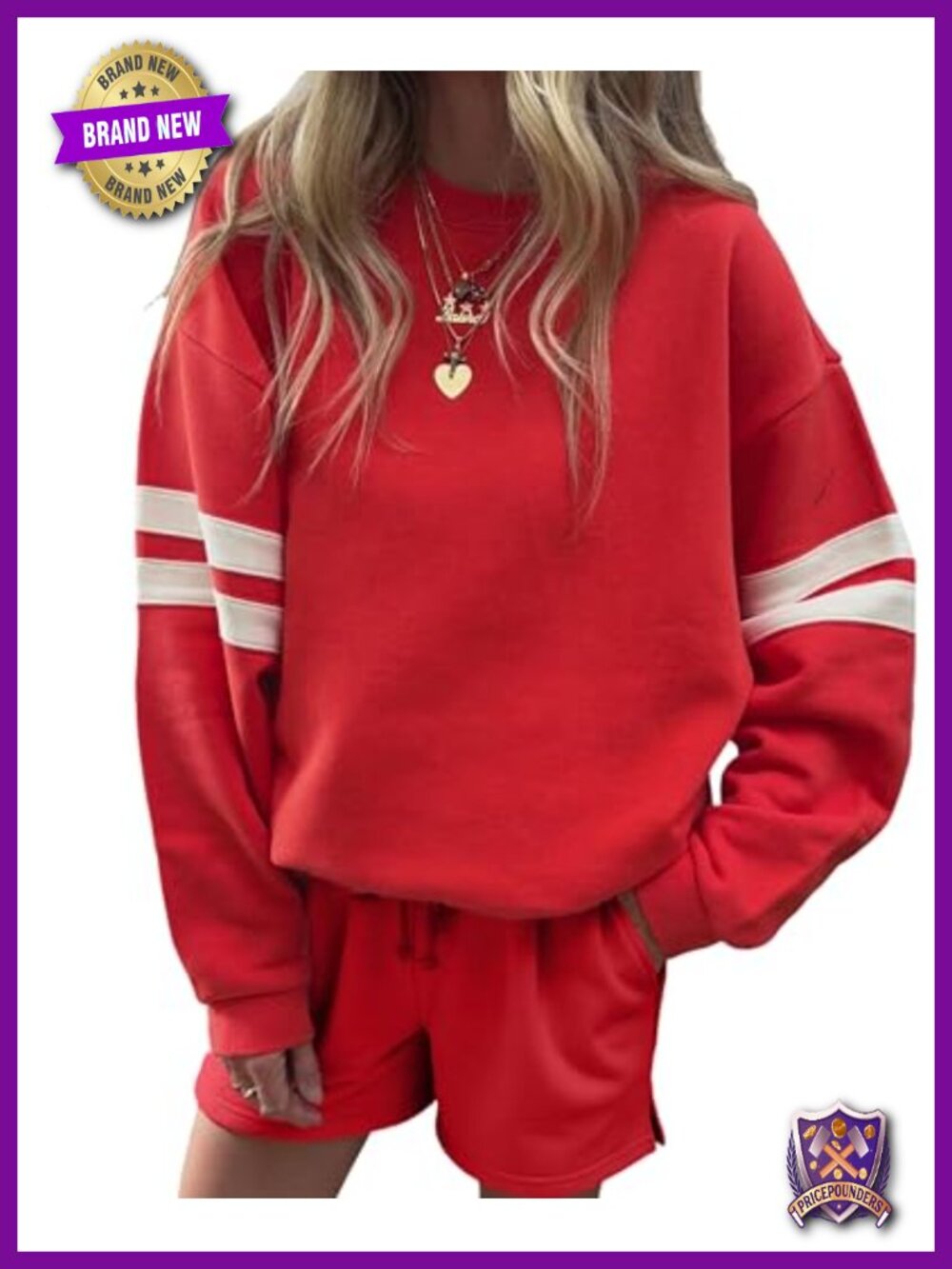 Women 2 Piece Sweatsuit Set Pullover Sweatshirt & Shorts Casual Loungewear
